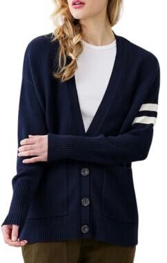Not Monday Sacha Boyfriend Varsity Cardigan Sweater, Navy, Women's XL
